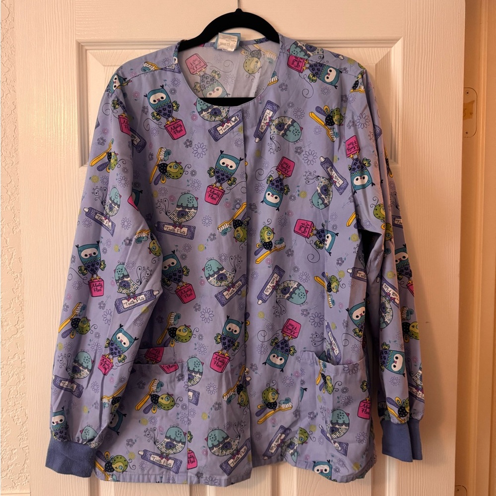 Cute Owl Print Scrub Top